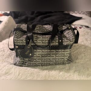 Juicy Couture black and grey Gothic logo print weekender travel bag